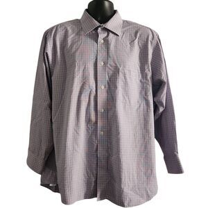 Eagle Shirtmakers Men's Size XL Purple White Check Long Sleeve Button Down Shirt